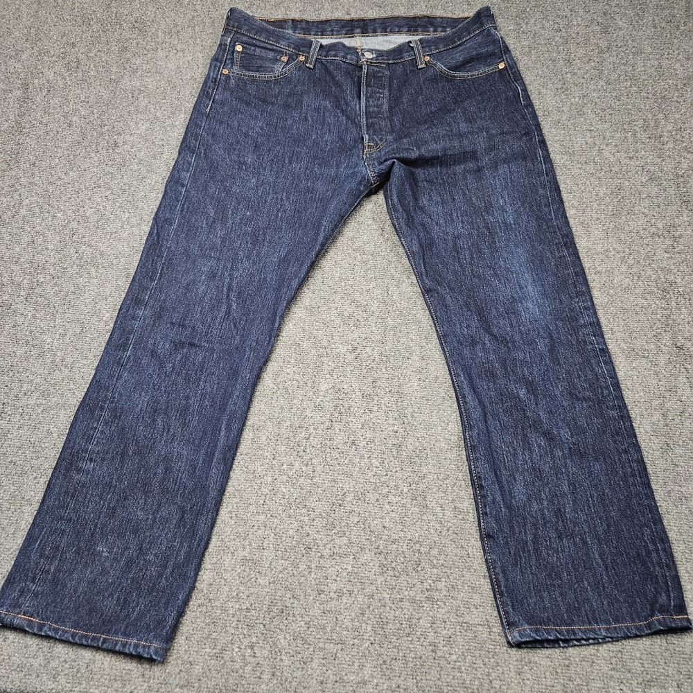 Levis 501 Jeans Mens 38x32 Dark Wash‎ Blue Denim Straight Leg Pants Button Fly